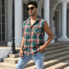 Men's Summer Fashion Casual Plaid Print Sleeveless T Shirt Vest Buckle Sanding 2023 Korean Style Mens Tank Tops Beach Vest