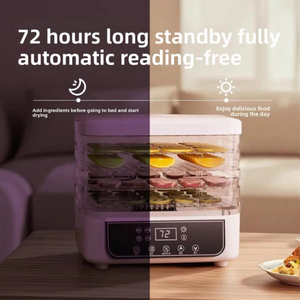 5-Tier Transparent Food Dehydrator, Adjustable Timer & Temp, BPA-Free – for Fruits/Herbs/Jerky, Compact & Quiet energy-saving