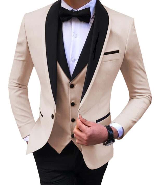 S5d273def6c964ba3ae780ad589d0759a8.jpg White Slit Mens Suits 3 Piece Black Shawl Lapel Casual Groom Tuxedos for Wedding Groomsmen Suits Men 2025 (Blazer+Vest+Pant)