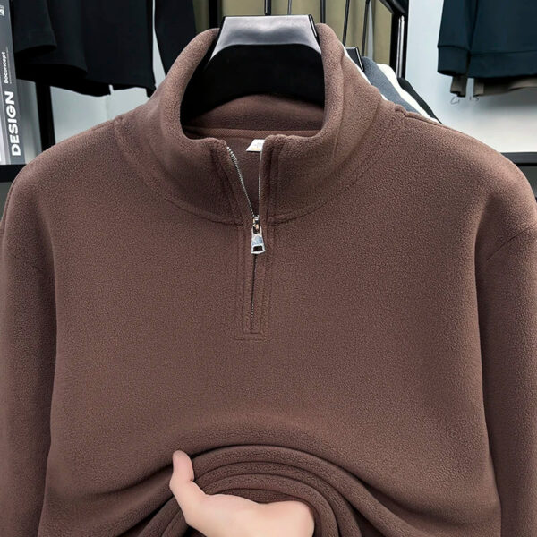 S5d96ae50b8334de59e14fc12a2c7b40cU.jpg 2025 Autumn/Winter New Men's Stand Up Collar Half Zipper Solid Color Hoodie with Velvet Versatile Warm Thick Top for Men