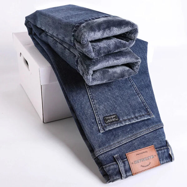 S5da719a9c31646ea896e2bec9f6eaba16.jpg Winter Fleece Thick Warm Jeans Men's Slim Straight Elastic Denim Pants Casual Male Clothing Fashion Plush Trousers