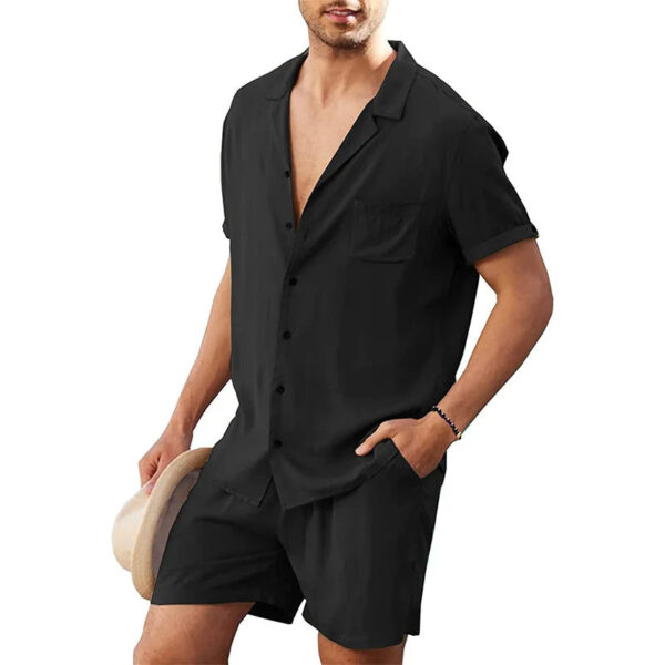 S5e9aa73318ac4a66900aabb9563cbe46U.jpg Summer Cotton Linen Shirt Set Men's Casual Outdoor 2-Piece Suit Andhome Clothes Pajamas Comfy Breathable Beach Short Sleeve Sets