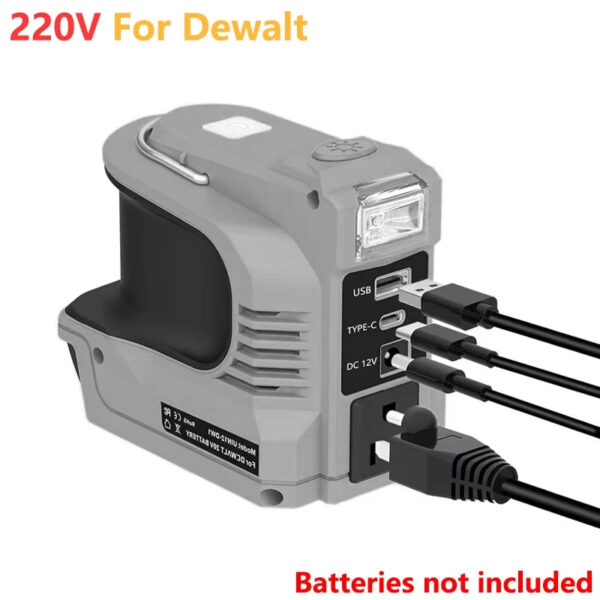 S5ee4a910c6e04d14b1123836a7e495a8W.jpg 180W Battery Adapter for Dewalt Inverter Converter For Dewalt DC20V To110V~120V Battery Powered Outlet with USB/Type-C US/EUPlug