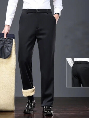 S5eeec5f369ee402bb165d0bdb4bd54bfG.jpg Mid Age Mens Pants Winter Thermal Dress Trousers Thick Warm Business Casual Office Wear Elastic Waistband Plus Size