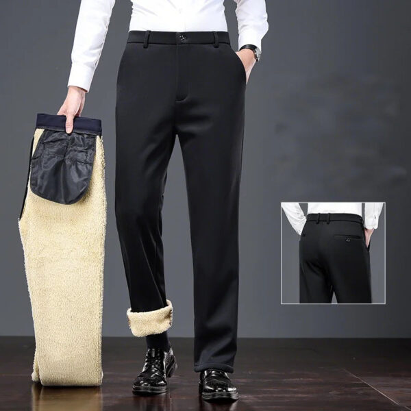 Mid Age Mens Pants Winter Thermal Dress Trousers Thick Warm Business Casual Office Wear Elastic Waistband Plus Size