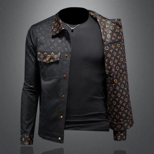 Men's Large Size Dark Flower Jacket Autumn Casual Lapel Slim Fit Handsome Trendy Men's Clothing