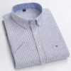 S5f8b33469b5f4e81bd50e993453a89e5i.jpg Fashionable Men's Shirt Short Sleeve 100% Cotton Oxford Stripe Plaid Formal Men's Casual Social Shirt Available in Large Sizes