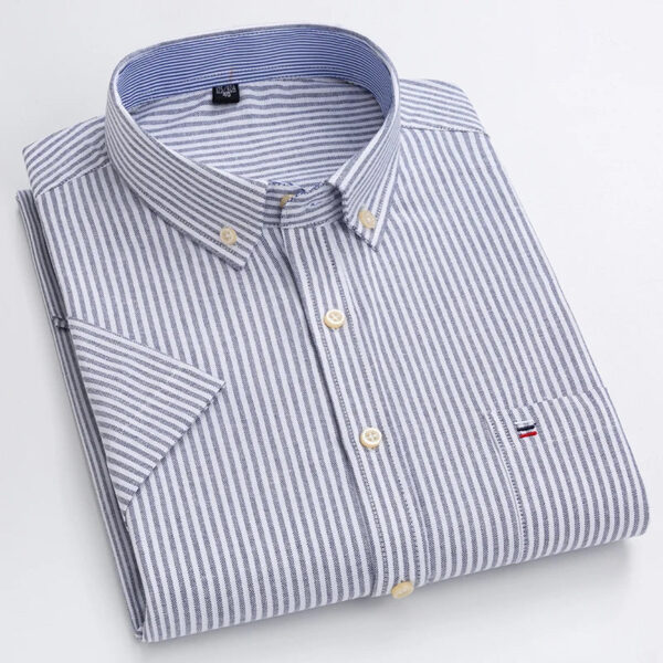 S5f8b33469b5f4e81bd50e993453a89e5i.jpg Fashionable Men's Shirt Short Sleeve 100% Cotton Oxford Stripe Plaid Formal Men's Casual Social Shirt Available in Large Sizes