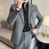 S5ffdc7754ea84c9081ed522d2f306e21u.jpg (Jacket+Pants)Luxury Checkered Double Breasted Suit 2 Pieces Fashion Business Slim Fit Social Formal Suit Evening Dress 5XL-M