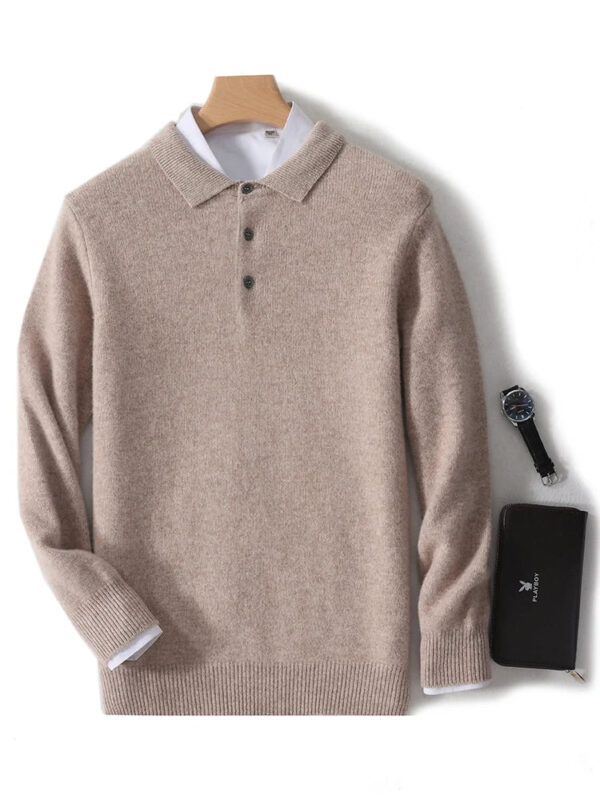S603eb8d6865b451b8bab286ae223eb79a.jpg New Men's POLO Collar Sweater Autumn Winter Thick Long Sleeve Business Pullovers 100% Merino Wool Knitwear Shirt Basic Clothes