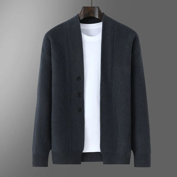 S60af166cfc4047fd8dba62849c853dabR.jpg 2025 Autumn Winter New Thick Cardigan 100% Pure Wool Men's Versatile Jacket V-Neck Loose Casual Highend Knitted Cashmere Sweater