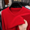 S60fbdc0b60d74e5a8358e0bb9ff35225D.jpg 2025 Men's V-Neck Basic Solid Color Sweatshirt Warm Autumn Knitted Oversize Pullover Elastic round Neck Sweater for Casual Wear