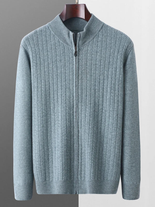 S61c38c89dc964045815871af063ca95bk.jpg Thick Men's Mock Neck Cardigan 100% Merino Wool Sweater Autumn Winter Smart Casual Cashmere Knitwear Jacquard Texture Clothing