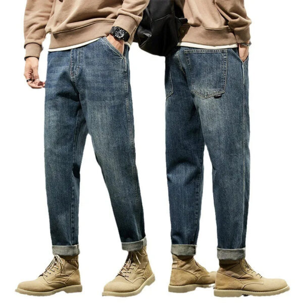 Men's Spring 2026 Loose Harem Pants Denim Retro Solid Comfortable Harajuku Straight Jeans Simple Fashion Versatile Cargo Trouser