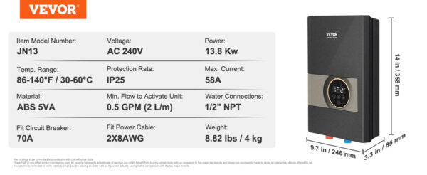 S631a0fa8d5b64ec3902abe328f9c84dd1.jpg SucceBuy Instant Water Heater 8/13.8/18kw On Demand Electric Water Boiler Digital Temperature Display & Easy Installation