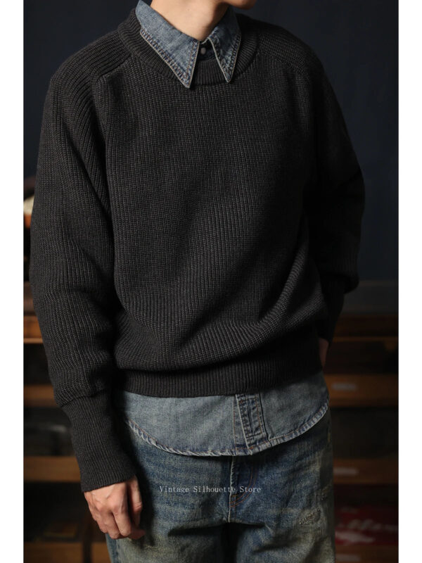S634021933fa74e5590b9baa9869587456.jpg Classic Raglan Sleeve Crewneck Sweater Vintage Style Men's Wool Blend Knitted Pullover Jumper Thick