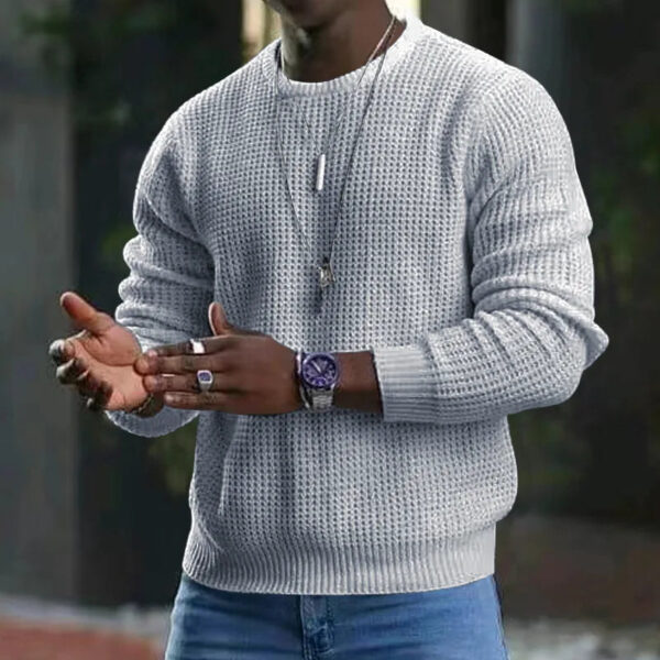 S647487ef55b54b43b5ed8b330f47f12fM.jpg New 2026 Men's Waffle Knitted Sweaters Solid Loose Casual O-neck Pullover Tops Spring Autumn Long Sleeve Sweatshirt Male Sweater
