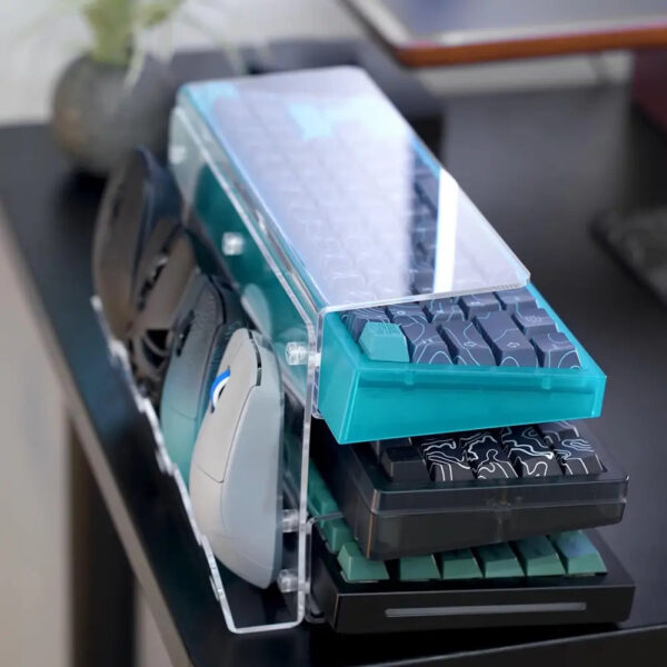 S64773a39aaeb42fead3a52bb42eae6b5k.jpg Keyboard Mouse Desktop Organizer Acrylic 3 Tier Stand Frame Shelf Lightweight Keyboard Storage Tool For Study Room Exhibition