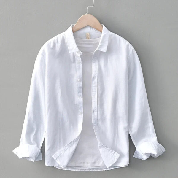Green Cotton Linen Casual Shirts For Men Basic Classic Long Sleeve Turn-down Collar Breathable Clothing