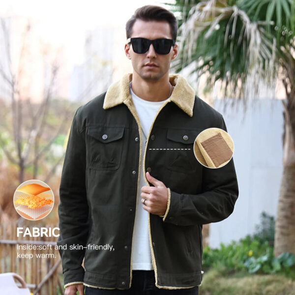 Men's Jackets Winter Faux Shearling Lined Windproof Warm Coat Black Buttoned Parka Pockets Comfortable Casual Tops US Size
