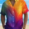 Summer Men's Shirt 3D Print Colorful Feather Short Sleeve Turndown Hawaiian Shirt Button Up Shirts No Pockets Shirts for Women