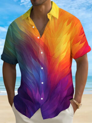 S64a9226b311c4d00a5f1f9026b7168073.jpg Summer Men's Shirt 3D Print Colorful Feather Short Sleeve Turndown Hawaiian Shirt Button Up Shirts No Pockets Shirts for Women