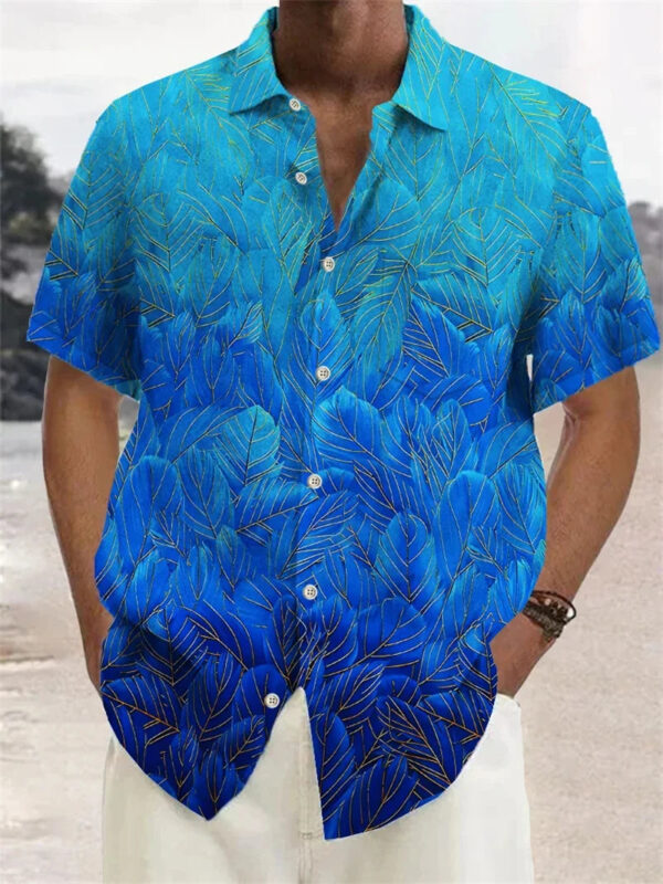 Summer Men's Shirt 3D Print Colorful Feather Short Sleeve Turndown Hawaiian Shirt Button Up Shirts No Pockets Shirts for Women
