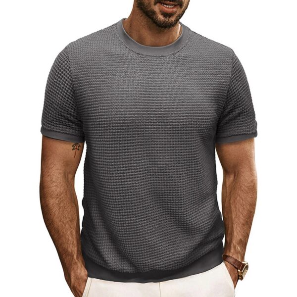 S6549fae66cac47328973945a05d44d6bD.jpg British style Summer Solid Short Sleeve Knitted T-shirt Men Fashion O-Neck Stripe Slim Fit Tee High Quality Men Clothing