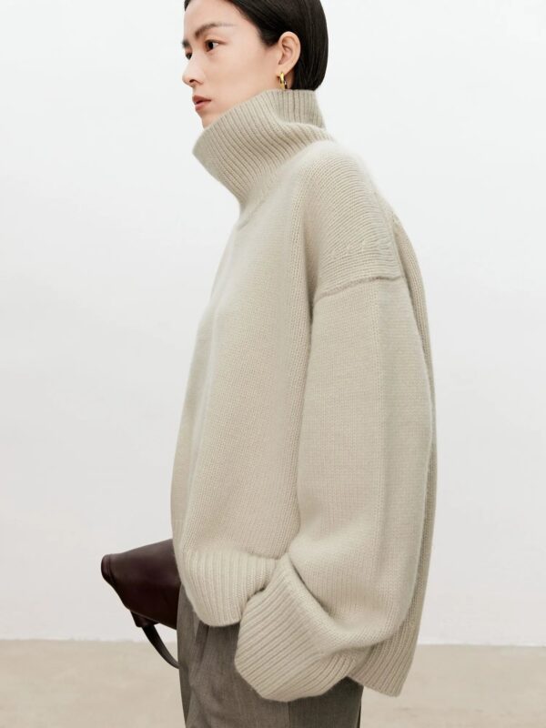 S658d7cbb1a9c42668f7b641f08e7269eP.jpg Turtleneck pure cashmere sweater female loose and thick languid lazy wind pullover sweater knitting base WOOL sweater