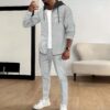 S65a4d3dc0cab443da78d0cc8dc3d287db.jpg Spring and autumn new Waffle men's casual slim-fit hooded long-sleeved cardigan matching color fashion high quality tracksuit pa