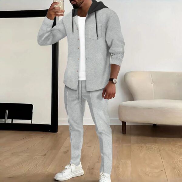S65a4d3dc0cab443da78d0cc8dc3d287db.jpg Spring and autumn new Waffle men's casual slim-fit hooded long-sleeved cardigan matching color fashion high quality tracksuit pa