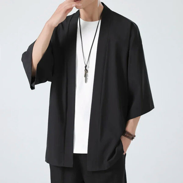 Spring Summer Men's Japanese Kimono Shirts Casual Open Stitch Lightweight Fashion Solid Three Quarter Loose Couple Shirts M-5XL