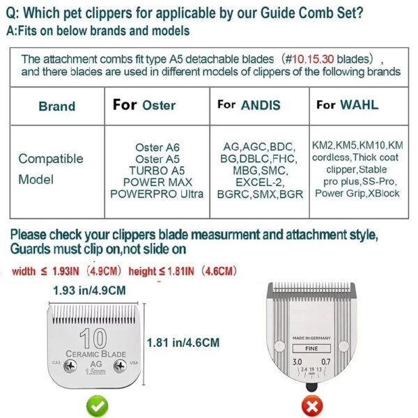 S674c97dcb8f34cc2983f660bb868bc2fy.jpg Animal Stainless Steel 9 Color Guide Comb Set For Most Oster/Wahl/Andis Detachable Clippers (ONLY Snap on Size #10/15/30 blades)