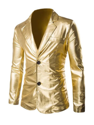 S67523381a49a4c91ba3e338f8927bb75i.jpg Hot Stamping Glossy Casual Suit for Men Slim Fit 2 Piece Solid Shiny Party Gold Silver Black Suit for Men Blazer Jacket & Pants