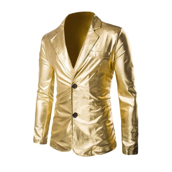 Hot Stamping Glossy Casual Suit for Men Slim Fit 2 Piece Solid Shiny Party Gold Silver Black Suit for Men Blazer Jacket & Pants