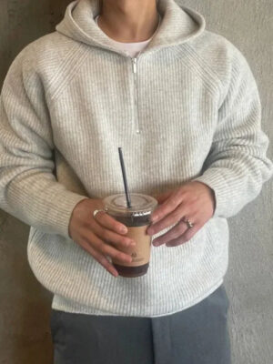 S679a3f282e6b4c11a118fe913ace75c7a.jpg American Half Zipper Hooded Sweater for Men's Autumn Lazy Style Thickened Knitwear Pullover Wide Shoulder Casual Loose Hoodies