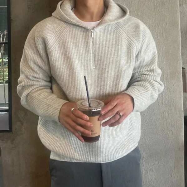 S679a3f282e6b4c11a118fe913ace75c7a.jpg American Half Zipper Hooded Sweater for Men's Autumn Lazy Style Thickened Knitwear Pullover Wide Shoulder Casual Loose Hoodies