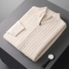 S680928674ecf46e0b0f8ae9df4783b39U.jpg Thick Men's Mock Neck Cardigan 100% Merino Wool Sweater Autumn Winter Smart Casual Cashmere Knitwear Jacquard Texture Clothing