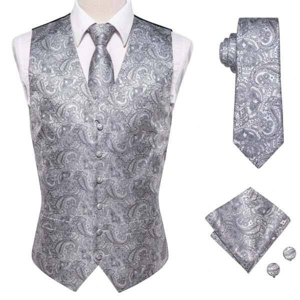 Wedding Purple Men Vest Paisley Floral Necktie Handkerchief Cufflinks Sets Blue Green Red Male Sleeveless V-Neck Waistcoat Party
