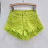 S6843bb0b33414cc6939696a985d3ce85c.jpg Orange Denim Shorts Women Green Hot Pants 2023 Summer Woman's Clothing All-Match Ins Fashion Wide-Leg Ripped Tassel Shorts