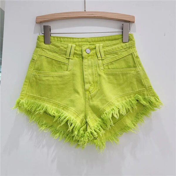S6843bb0b33414cc6939696a985d3ce85c.jpg Orange Denim Shorts Women Green Hot Pants 2023 Summer Woman's Clothing All-Match Ins Fashion Wide-Leg Ripped Tassel Shorts