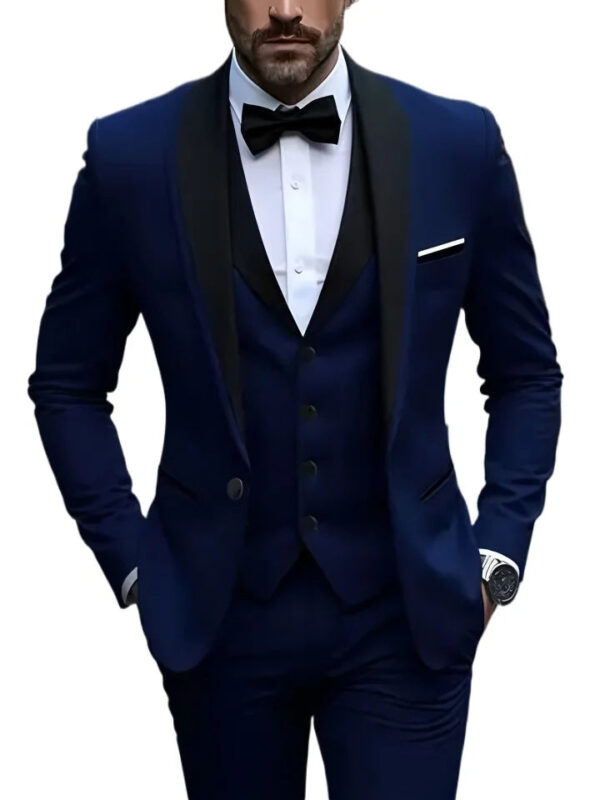 S688fff3d171e4191a52894d77a8a32769.jpg White Slit Mens Suits 3 Piece Black Shawl Lapel Casual Groom Tuxedos for Wedding Groomsmen Suits Men 2025 (Blazer+Vest+Pant)