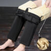 Mid Age Mens Pants Winter Thermal Dress Trousers Thick Warm Business Casual Office Wear Elastic Waistband Plus Size