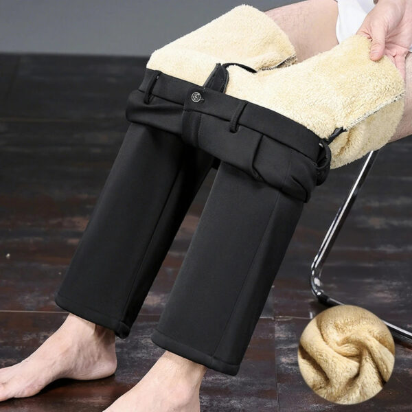 Mid Age Mens Pants Winter Thermal Dress Trousers Thick Warm Business Casual Office Wear Elastic Waistband Plus Size