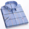 S691842554f554f5c95b05a049d55bf75m.jpg Fashionable Men's Shirt Short Sleeve 100% Cotton Oxford Stripe Plaid Formal Men's Casual Social Shirt Available in Large Sizes