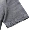 Men's Summer Grey Denim Short Sleeve Shirt with Distressed and Ripped Details, Urban Street Fashion Casual Style