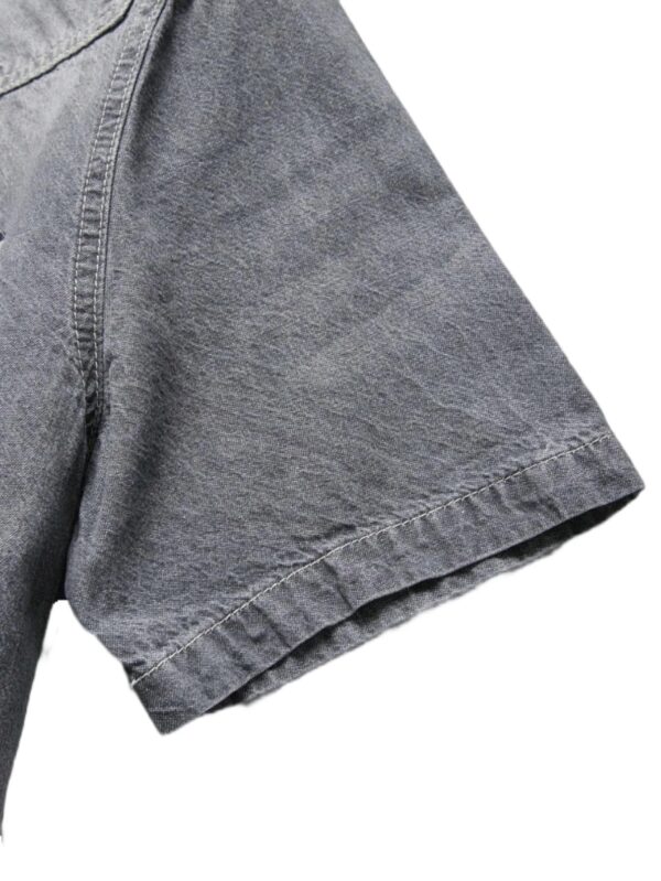 Men's Summer Grey Denim Short Sleeve Shirt with Distressed and Ripped Details, Urban Street Fashion Casual Style