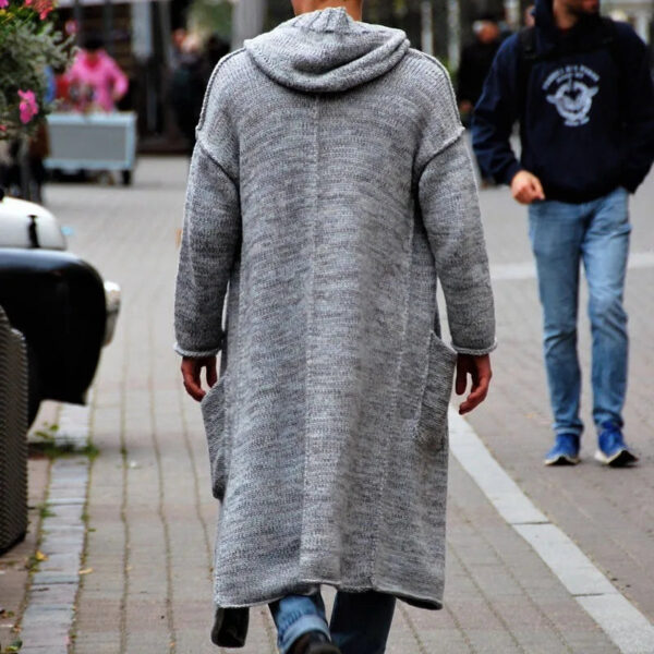 Sweater Men's Trench Coats Knitted Long Sleeve Button Knit Hooded Cardigan Fall Winter Men Overcoats Streetwear Vintage Sweaters