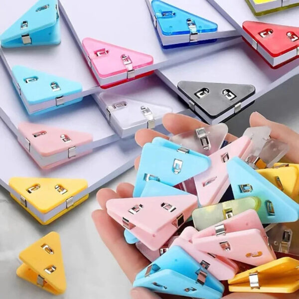 S6a13a2d1a99f404ea6c786ef7d6bbc73R.jpg 20Pcs Creative Triangle Clips Bill Clip Book Paper Corner Binder Clip for Desk Storage Shelf Office Stationery Desktop Organizer