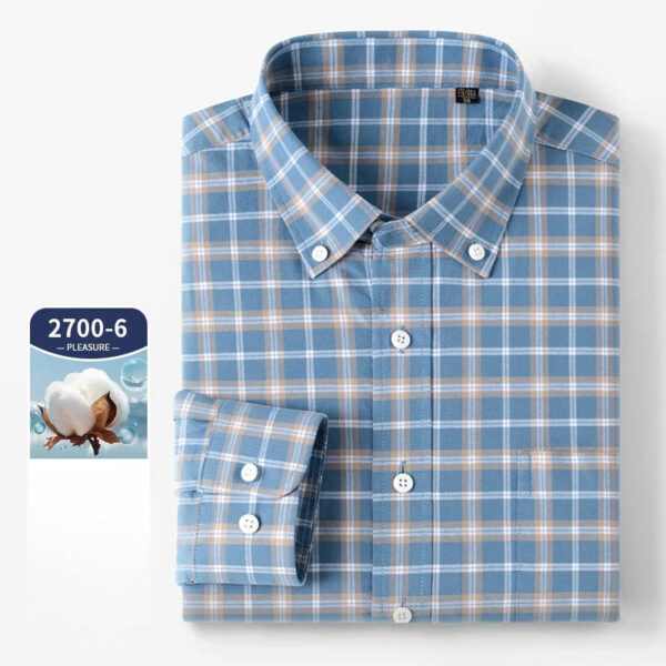 S6a1e7d8870f64a1cb635991ab709e0e7K.jpg New 100% Pure Cotton Oxford Men's Plaid Shirts Male Business Casual High Quality Long sleeve Shirt for Men Pocket Shirt S-5XL